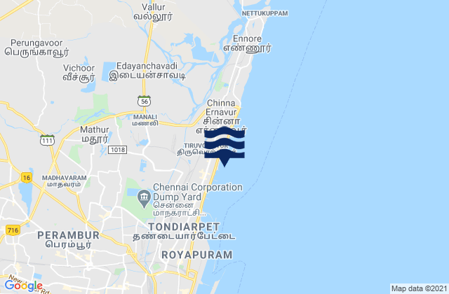 Mappa delle maree di Tiruvottiyūr, India