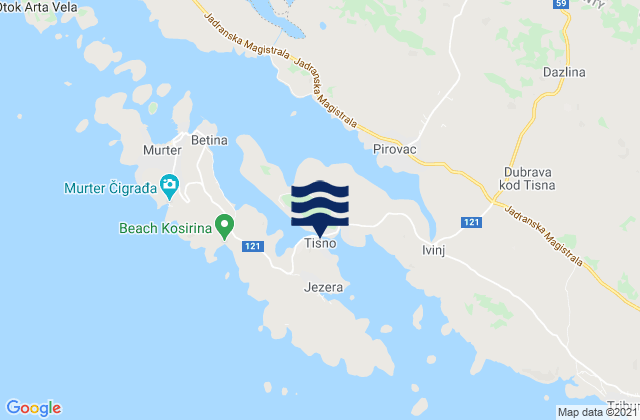 Mappa delle maree di Tisno, Croatia