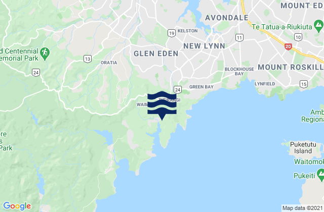 Mappa delle maree di Titirangi Beach, New Zealand