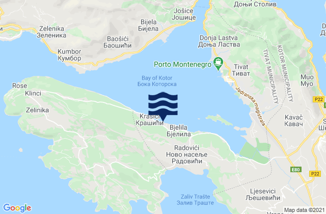 Mappa delle maree di Tivat, Montenegro