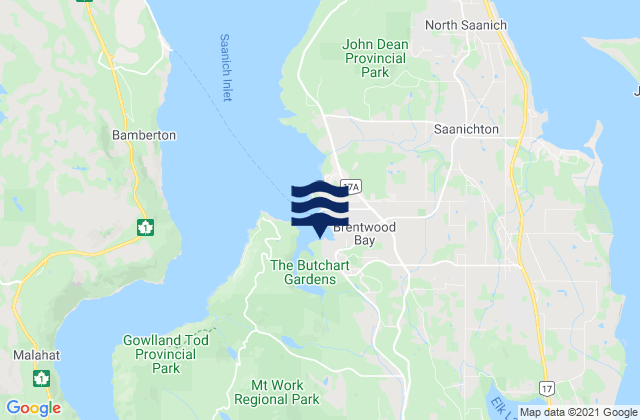 Mappa delle maree di Tod Inlet, Canada