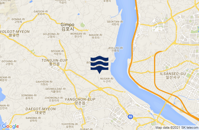 Mappa delle maree di Tongjin, South Korea