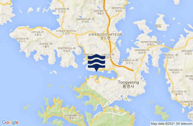 Mappa delle maree di Tongyeong-si, South Korea