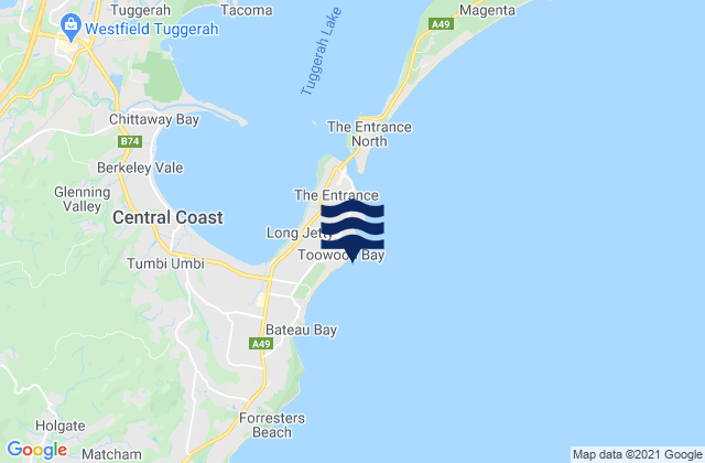 Mappa delle maree di Toowoon Bay, Australia