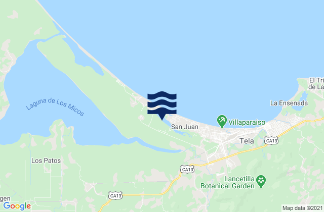 Mappa delle maree di Tornabé, Honduras