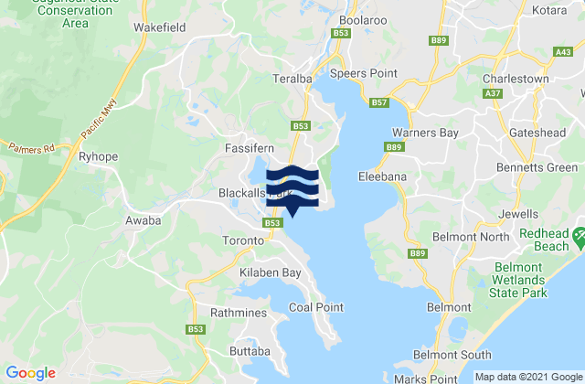 Mappa delle maree di Toronto Bay, Australia