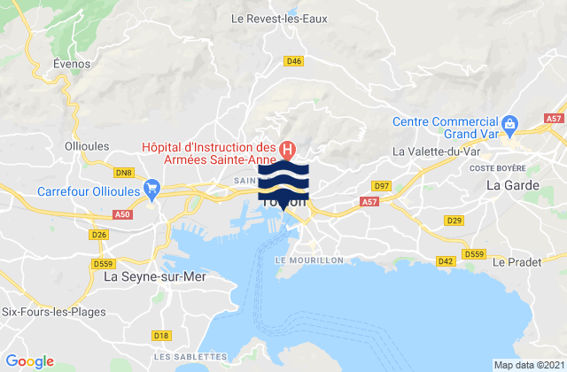 Mappa delle maree di Toulon, France