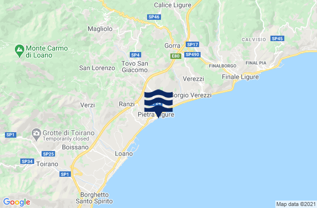 Mappa delle maree di Tovo San Giacomo, Italy