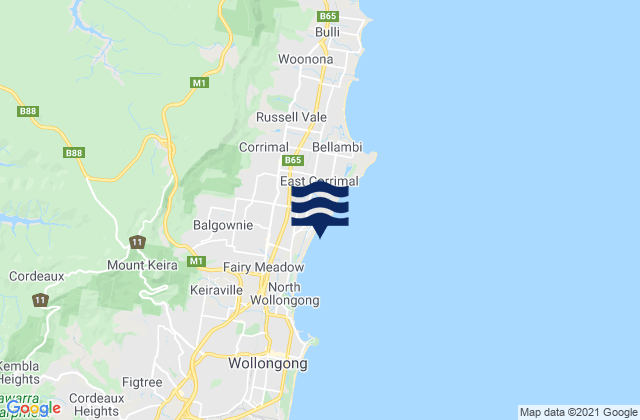 Mappa delle maree di Towradgi, Australia