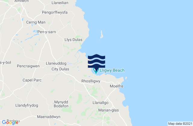 Mappa delle maree di Traeth Lligwy, United Kingdom