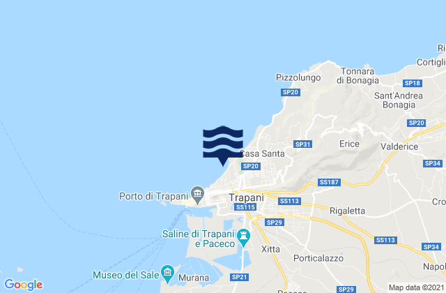 Mappa delle maree di Trapani, Italy