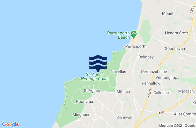 Mappa delle maree di Trevellas Porth Beach, United Kingdom