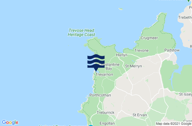 Mappa delle maree di Treyarnon Bay Beach, United Kingdom