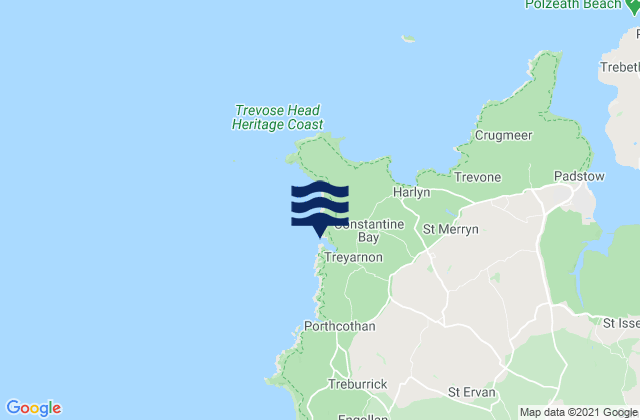 Mappa delle maree di Treyarnon Bay, United Kingdom