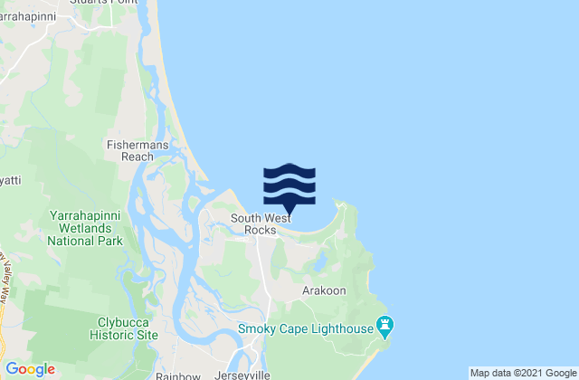 Mappa delle maree di Trial Bay, Australia