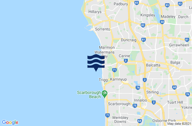 Mappa delle maree di Trigg, Australia