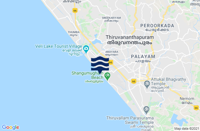 Mappa delle maree di Trivandrum, India