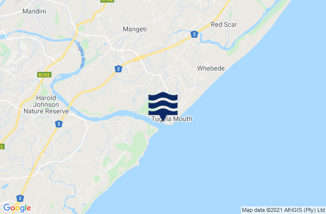 Mappa delle maree di Tugela Beach, South Africa