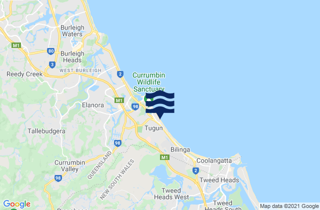 Mappa delle maree di Tugun Beach, Australia