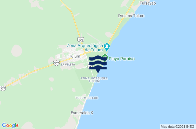 Mappa delle maree di Tulum, Mexico