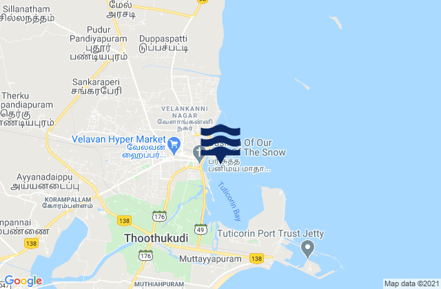 Mappa delle maree di Tuticorin Gulf of Mannar, India