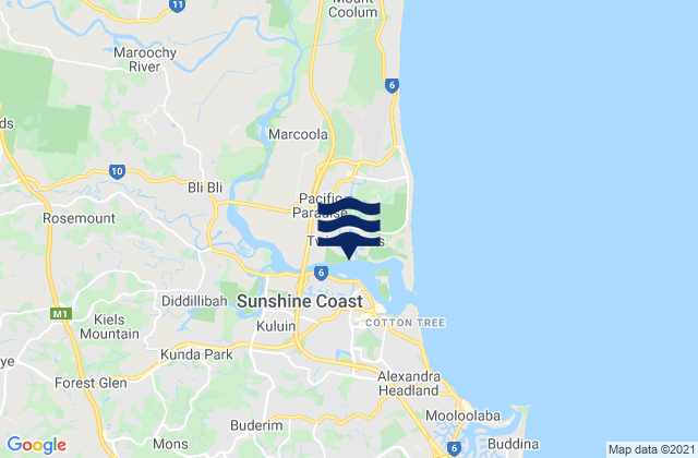 Mappa delle maree di Twin Waters, Australia