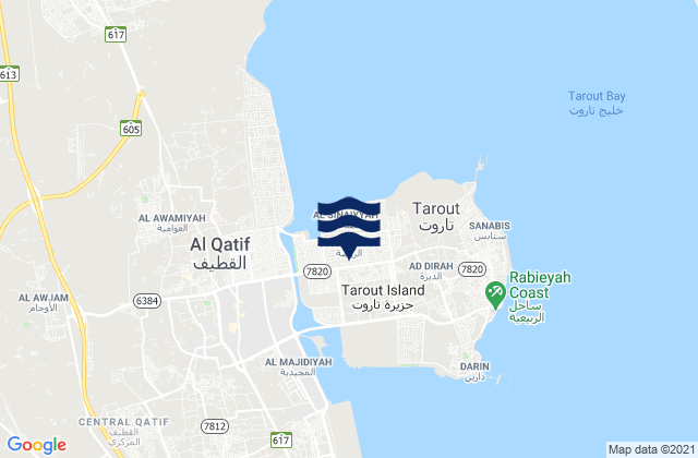Mappa delle maree di Tārūt, Saudi Arabia