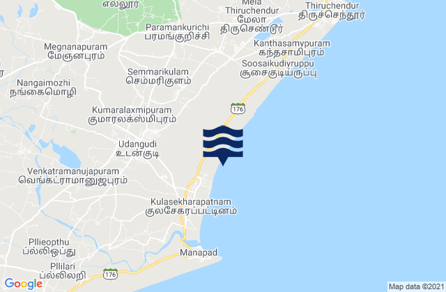 Mappa delle maree di Udangudi, India