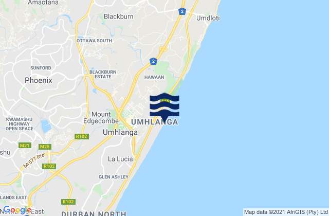 Mappa delle maree di Umhlanga Rocks, South Africa