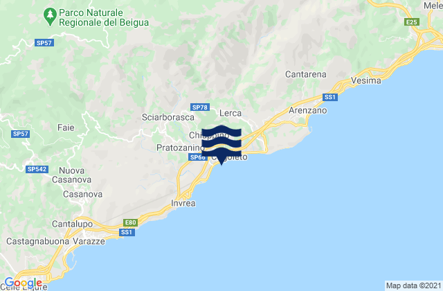 Mappa delle maree di Urbe, Italy