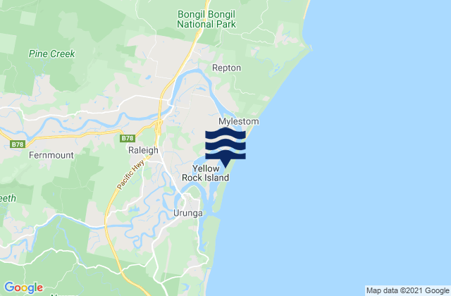 Mappa delle maree di Urunga Island, Australia