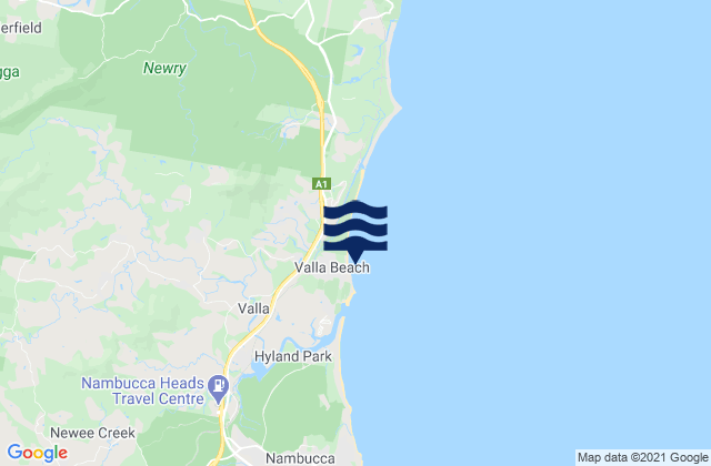 Mappa delle maree di Valla Beach, Australia