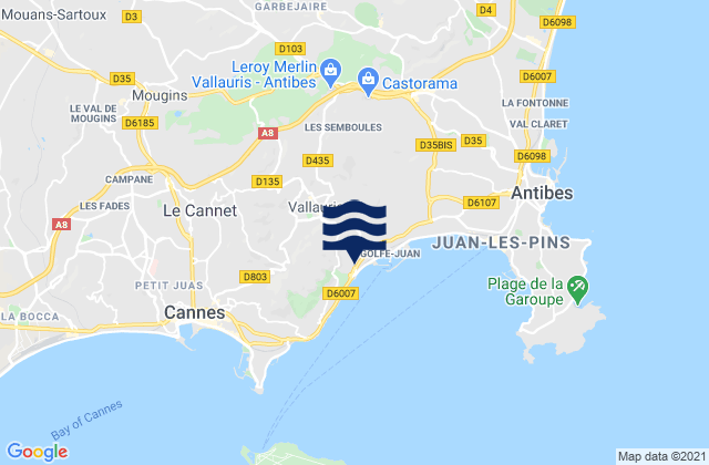 Mappa delle maree di Vallauris, France