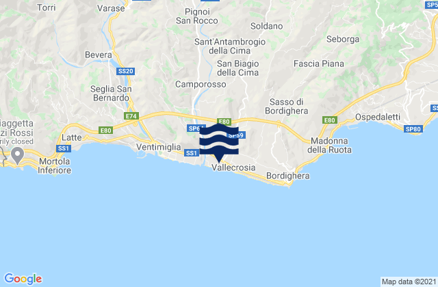 Mappa delle maree di Vallecrosia, Italy