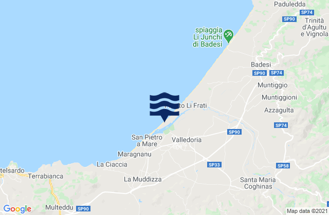 Mappa delle maree di Valledoria, Italy