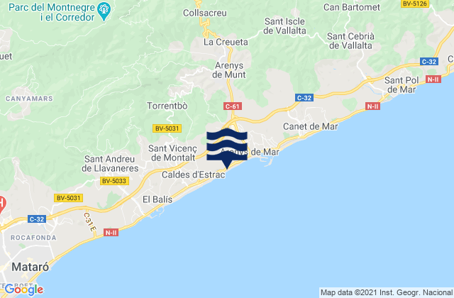 Mappa delle maree di Vallgorguina, Spain