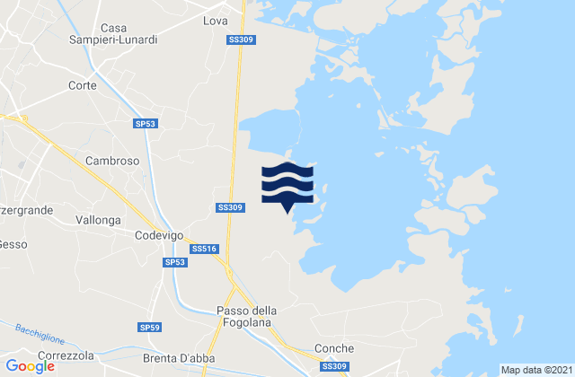 Mappa delle maree di Vallonga, Italy