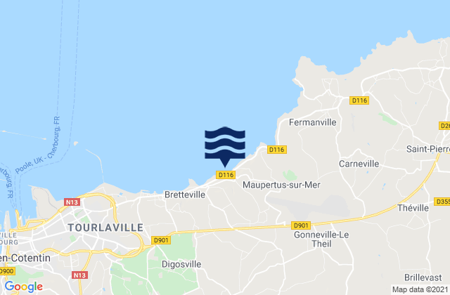 Mappa delle maree di Valognes, France
