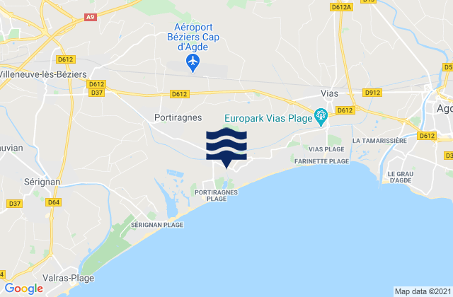 Mappa delle maree di Valros, France