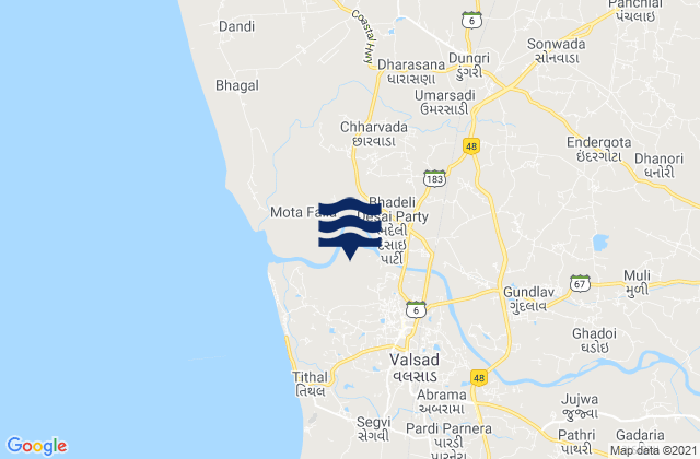 Mappa delle maree di Valsād, India