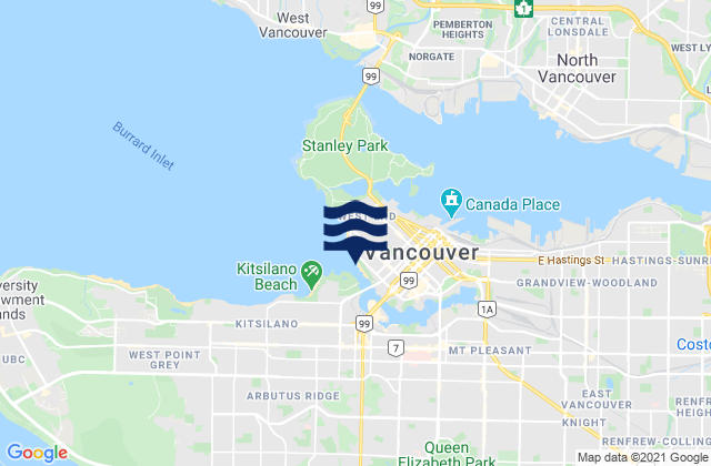 Mappa delle maree di Vancouver, Canada
