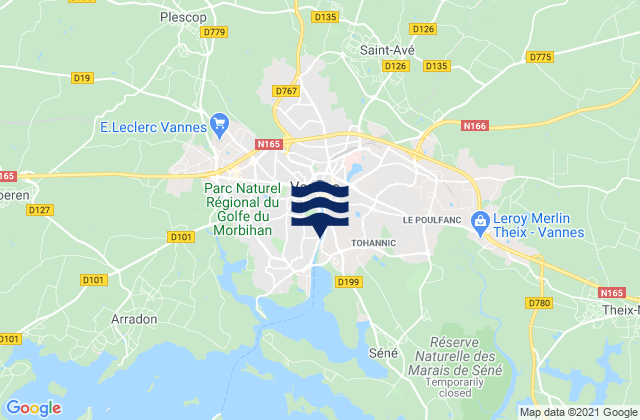 Mappa delle maree di Vannes, France