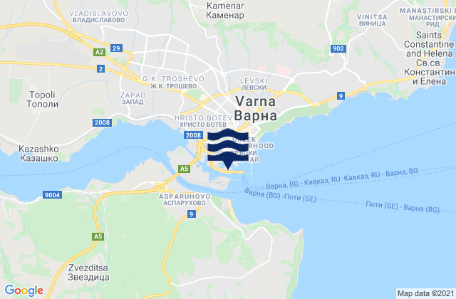 Mappa delle maree di Varna, Bulgaria