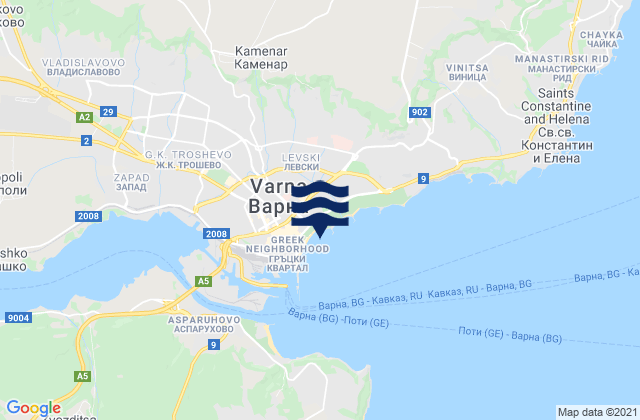 Mappa delle maree di Varna, Bulgaria