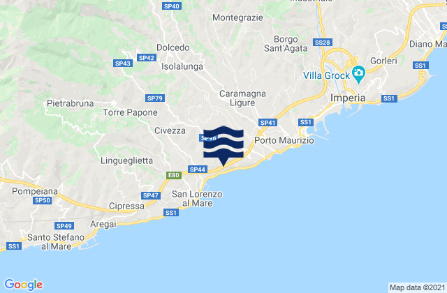 Mappa delle maree di Vasia, Italy