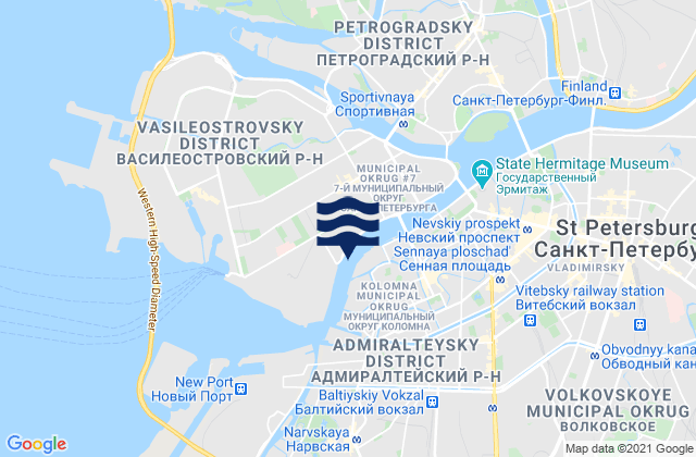 Mappa delle maree di Vasileostrovskiy Rayon, Russia
