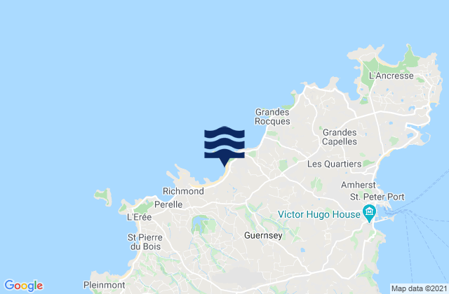 Mappa delle maree di Vazon Bay - Beach - Guernsey, France
