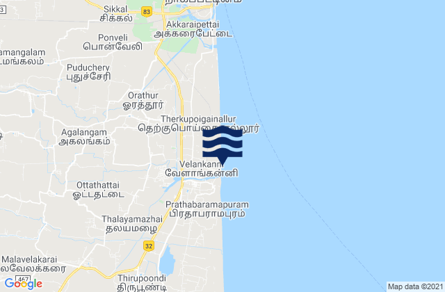 Mappa delle maree di Velankanni, India