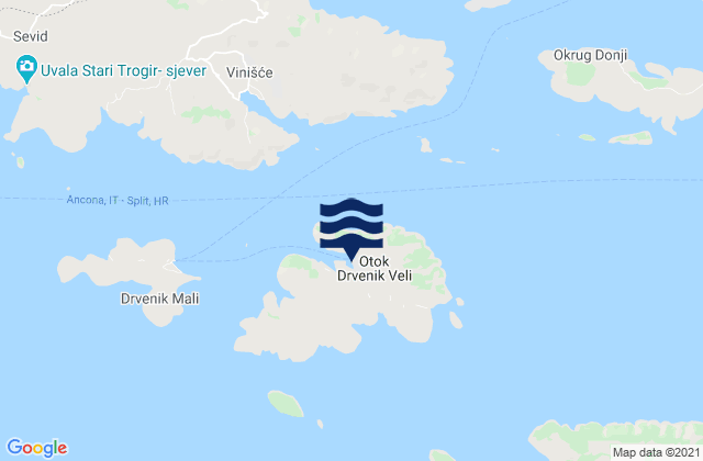 Mappa delle maree di Veliki Drvenik, Croatia