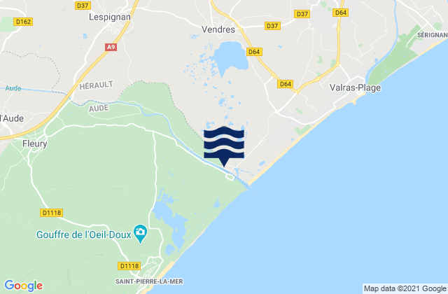 Mappa delle maree di Vendres, France